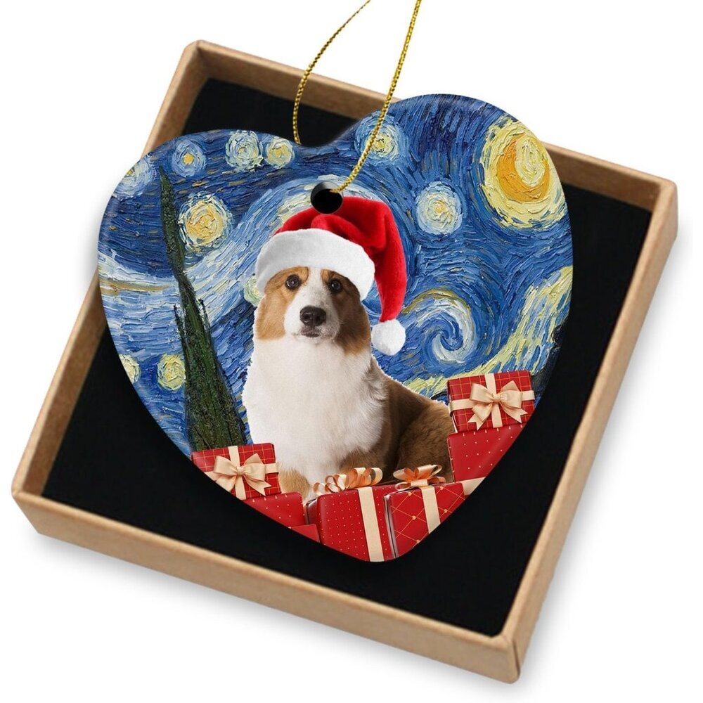 🆕 Dog Christmas Ornament Decorations Ceramic Tree Corgi Xmas Hat Lover Gifts